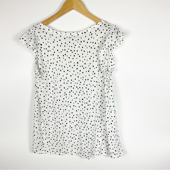 Loft Ditsy Polka Dot Flutter Sleeve Mixed Media Top size XS - Picture 2 of 3